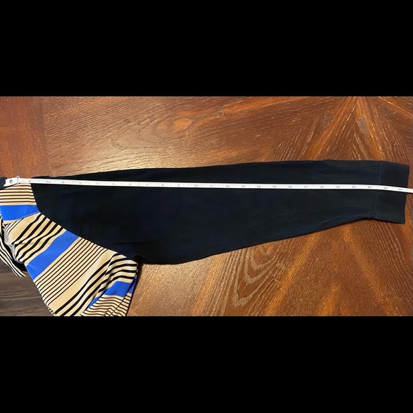 Sea NY Blue, Tan, Black Striped Silk Button Up Long Sleeve Top Shirt Blouse - Picture 9 of 10